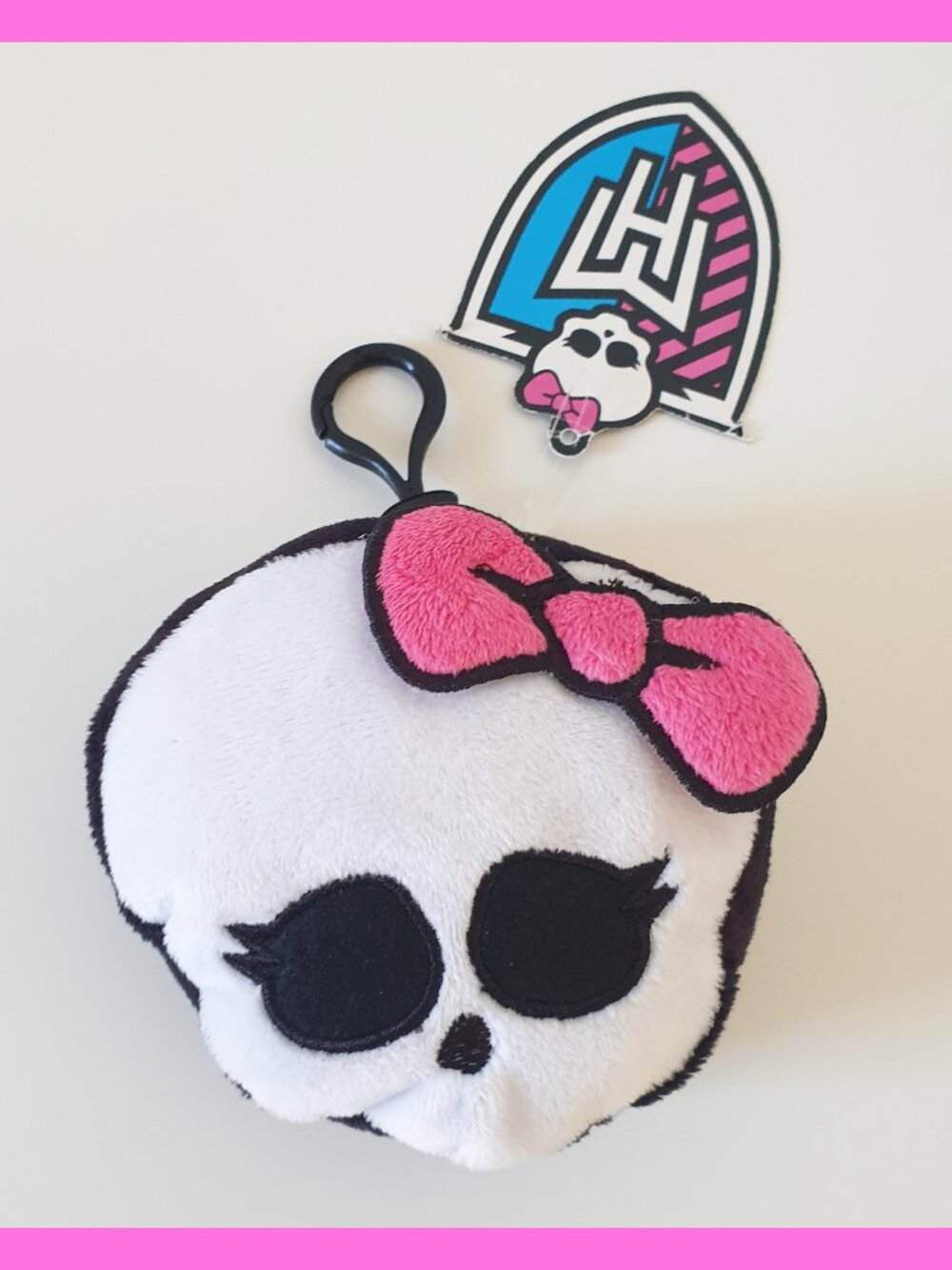 Monster High Coin Purse Skull Logo Plush Pouch Keychain Clip On Charn NWT